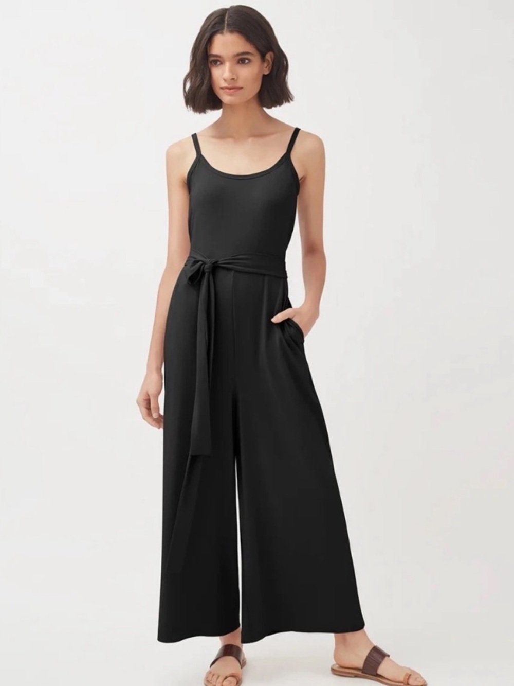 Cuyana Black Sleeveless Wide-Leg Tie-Waist Jumpsuit